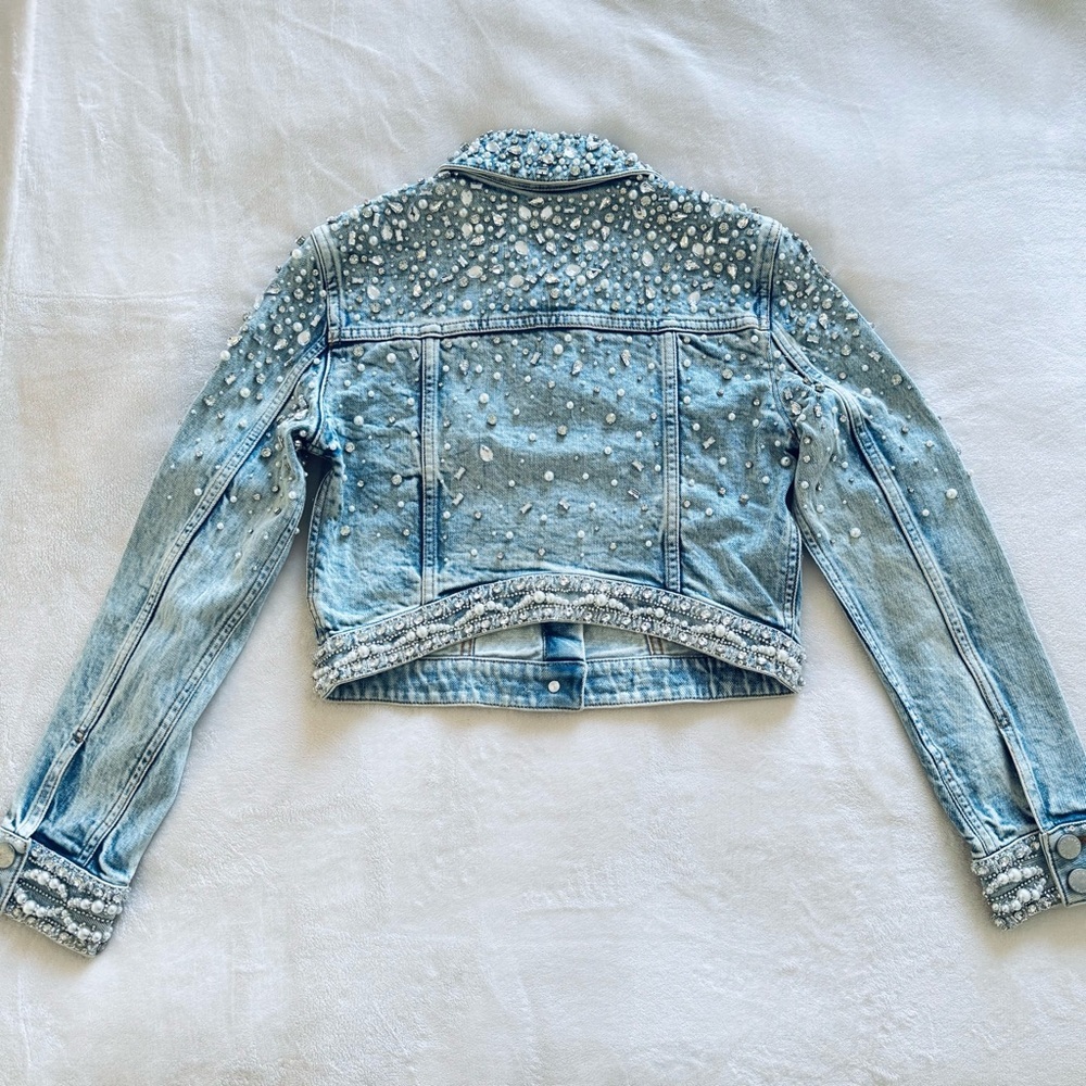 NWOT! Alice + Olivia Nelson Embellished Denim Jacket, Size XS - Picture 9 of 17